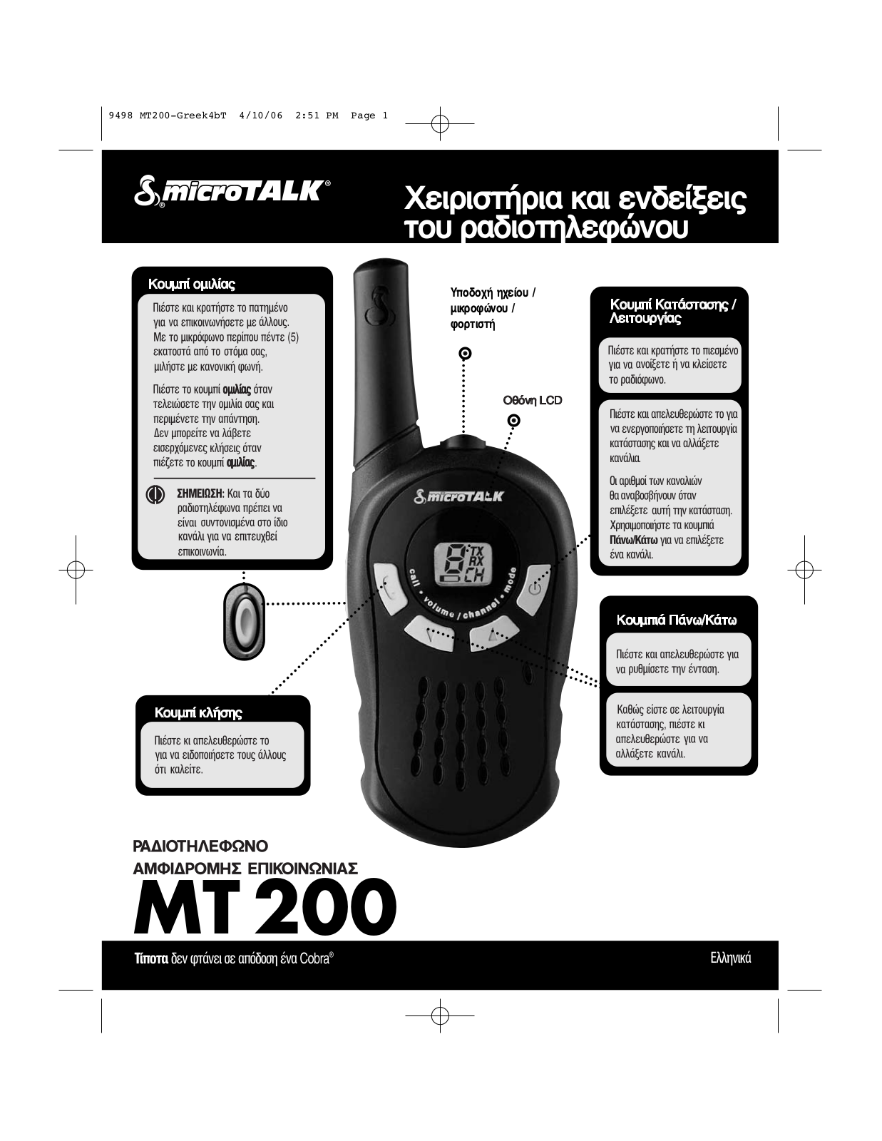 Cobra MT 200 QUICK START GUIDE