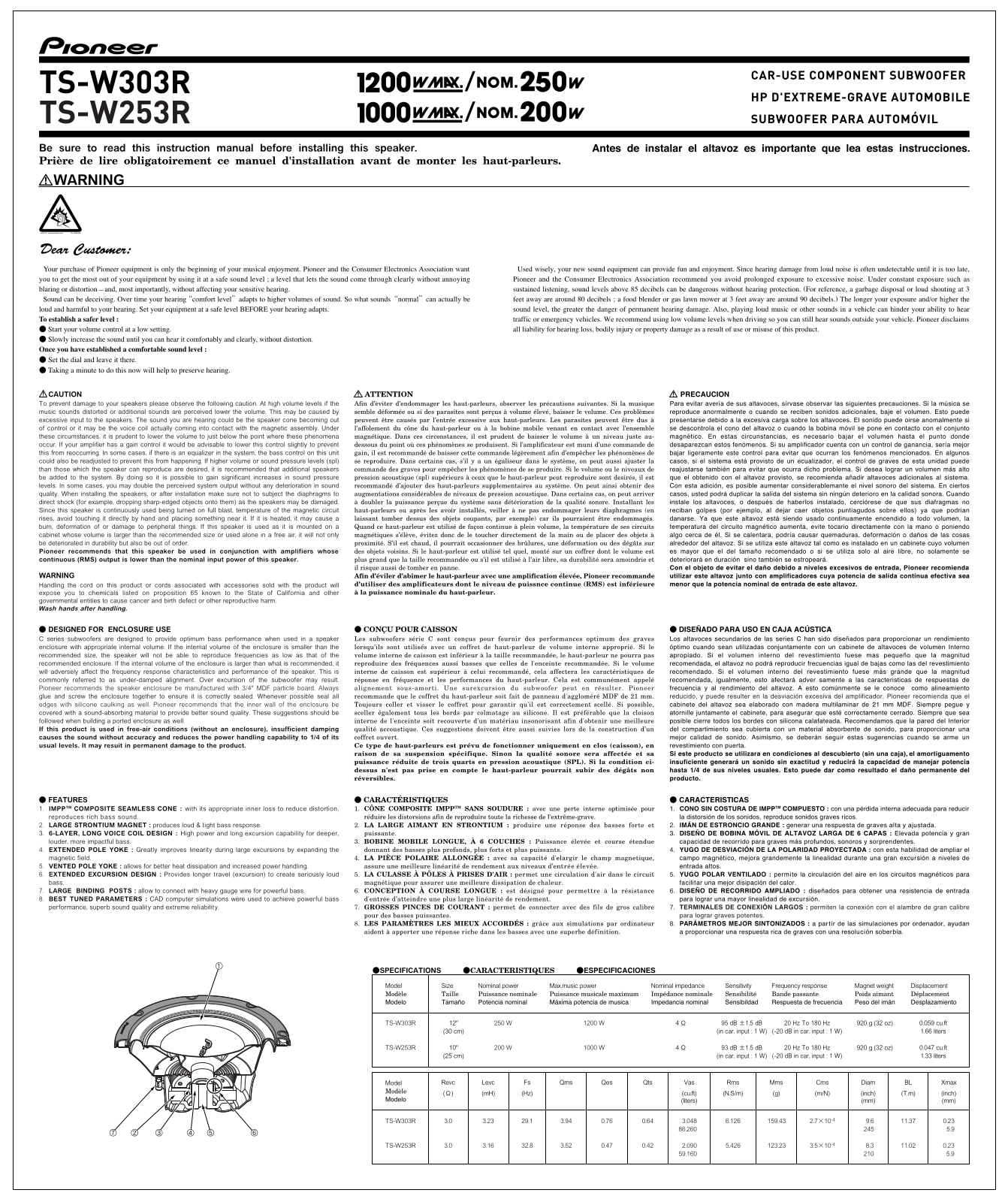 Pioneer TS-W253R, TS-W303R User Manual