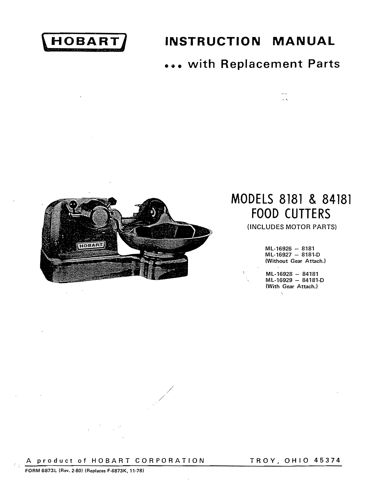 Hobart 8181 Installation Manual