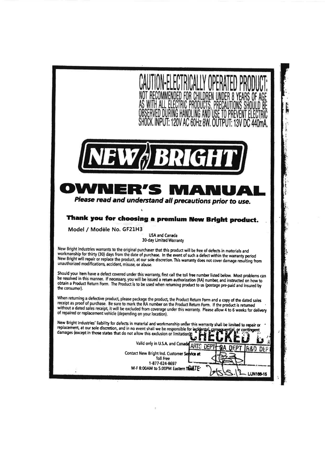 New Bright Co GF21H3 User Manual