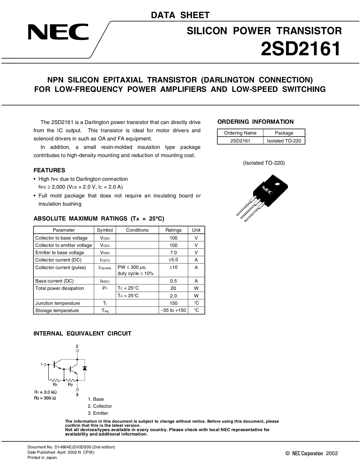 NEC 2sd2161 Datasets - ManualMachine.com