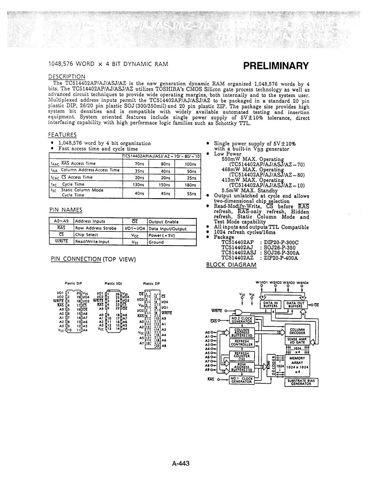 Toshiba TC514402ASJ-10, TC514402ASJ-80, TC514402AJ-10 Datasheet