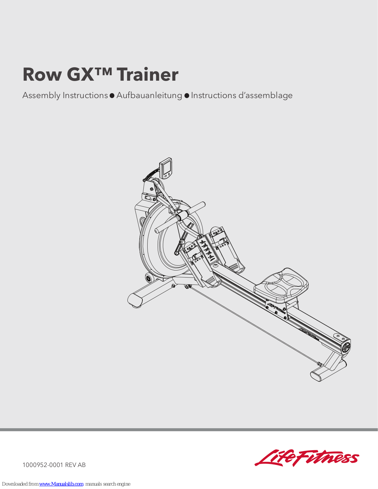 Life Fitness Row GX Trainer Assembly Instructions Manual