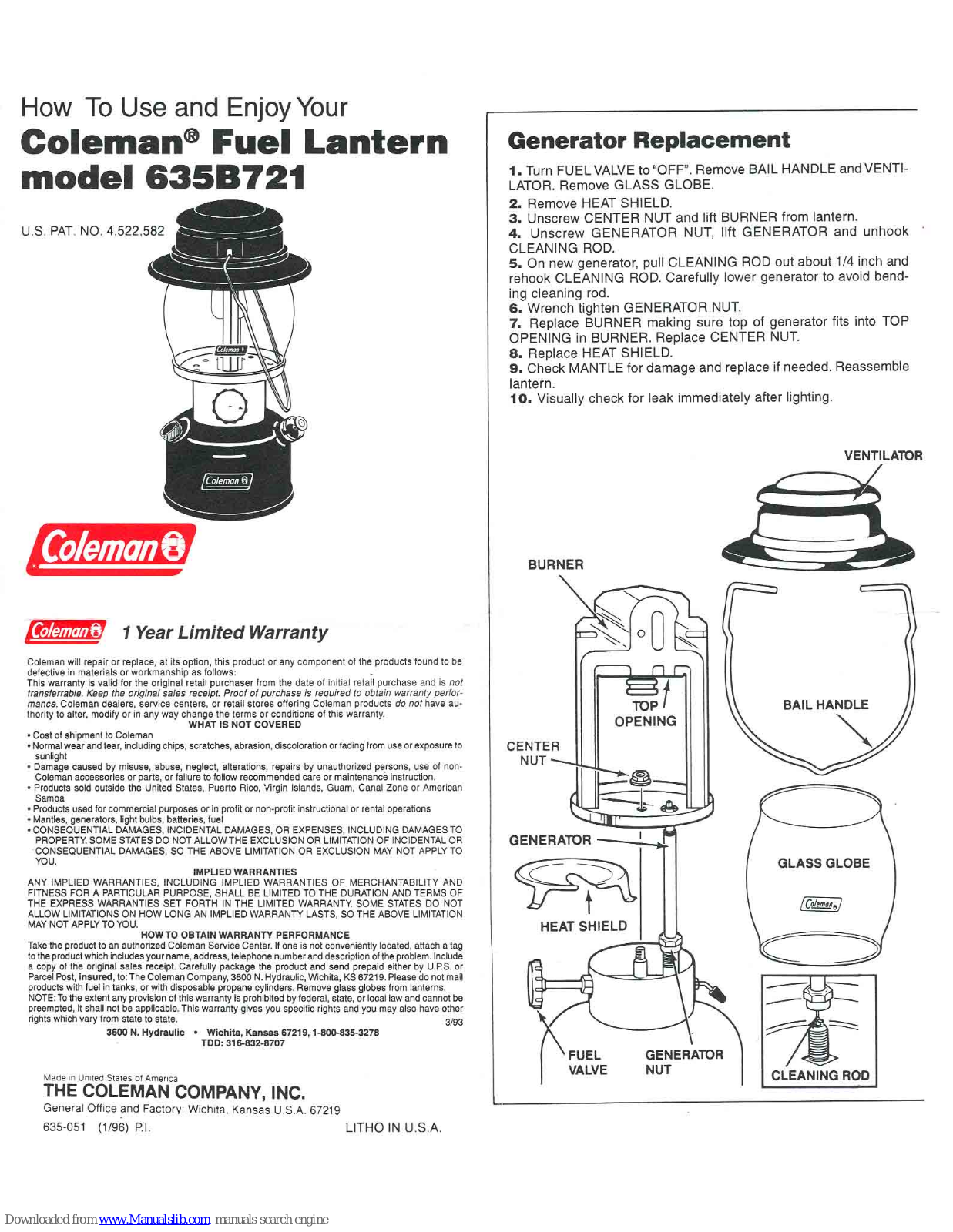 Coleman 635B721 User Manual