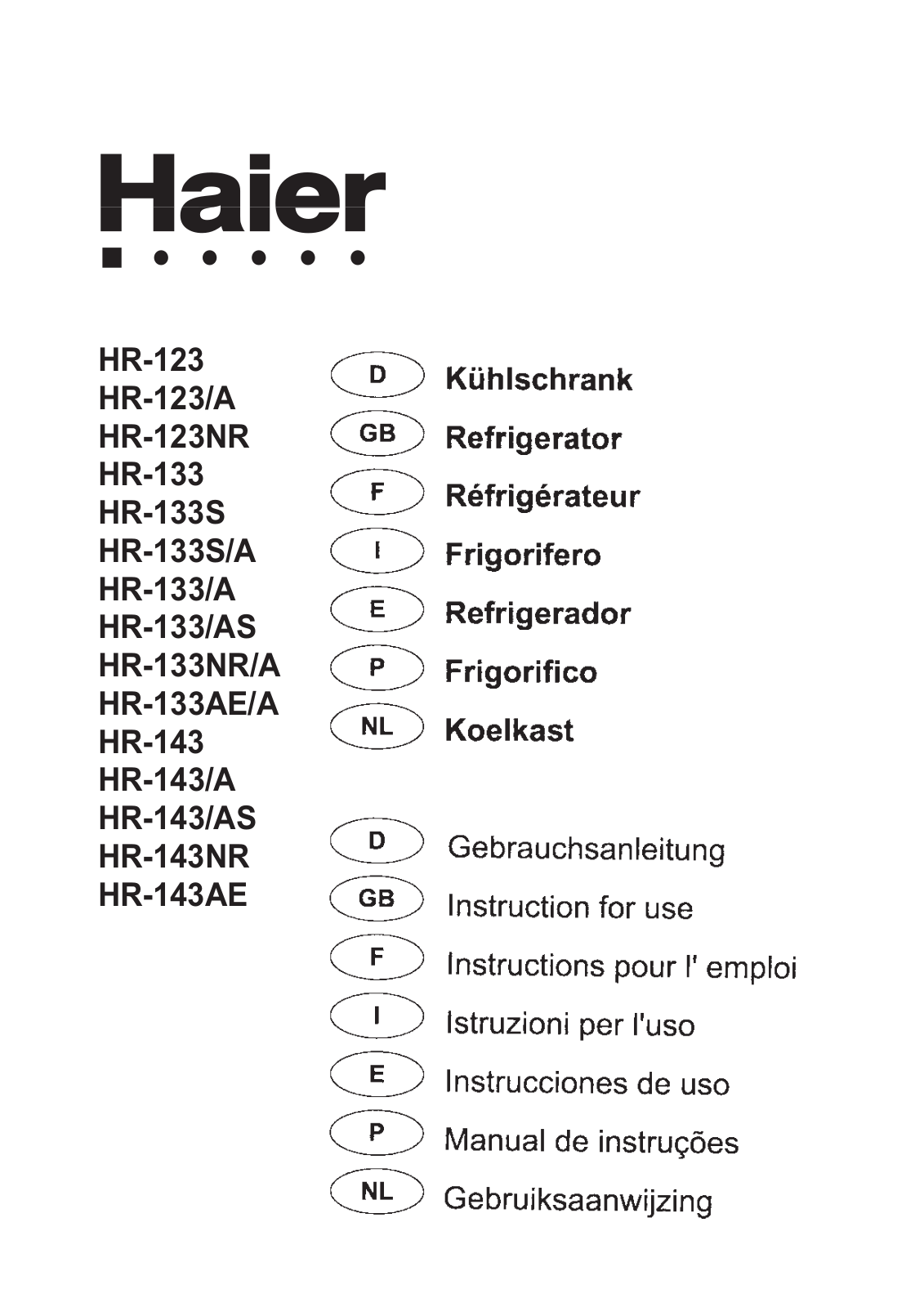 Haier HR-123-A, HR-143NR, HR-143, HR-143-A, HR-133S User Manual