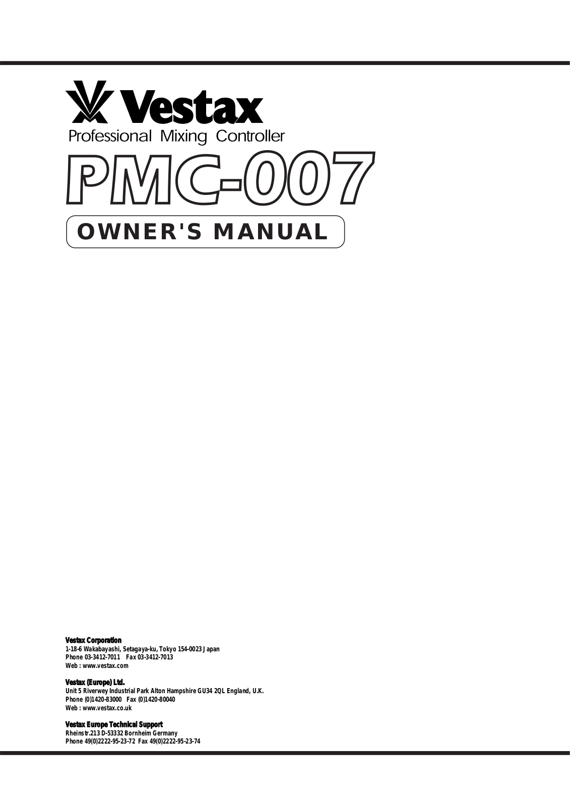 Vestax PMC-007 User Manual