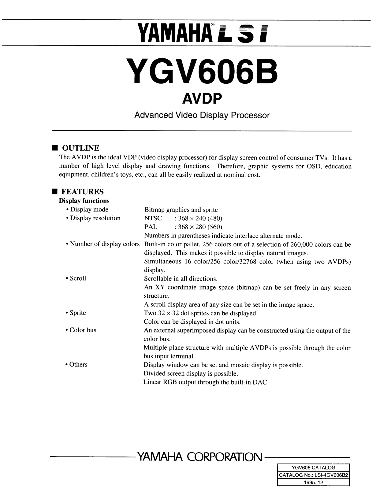 YAMAHA YGV606B Datasheet