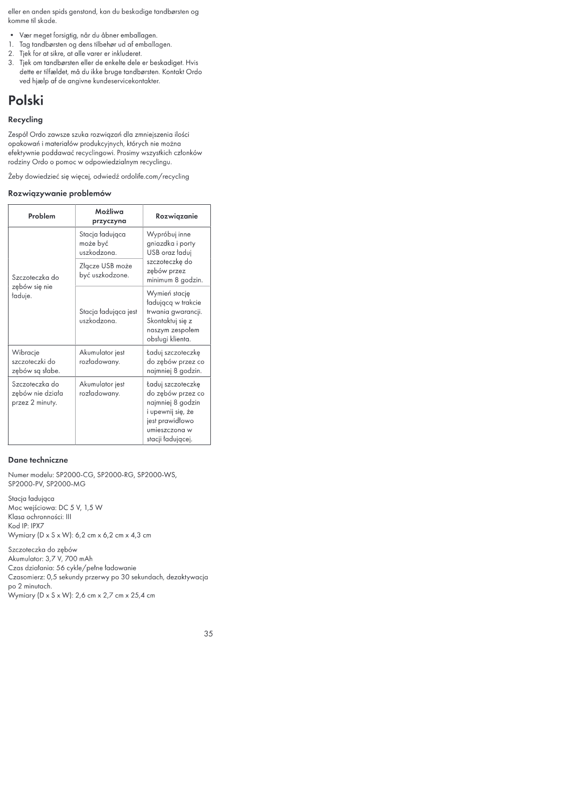 ORDO Sonic+, SP2000-CG, SP2000-RG, SP2000-WS, SP2000-PV User guide - ManualMachine.com