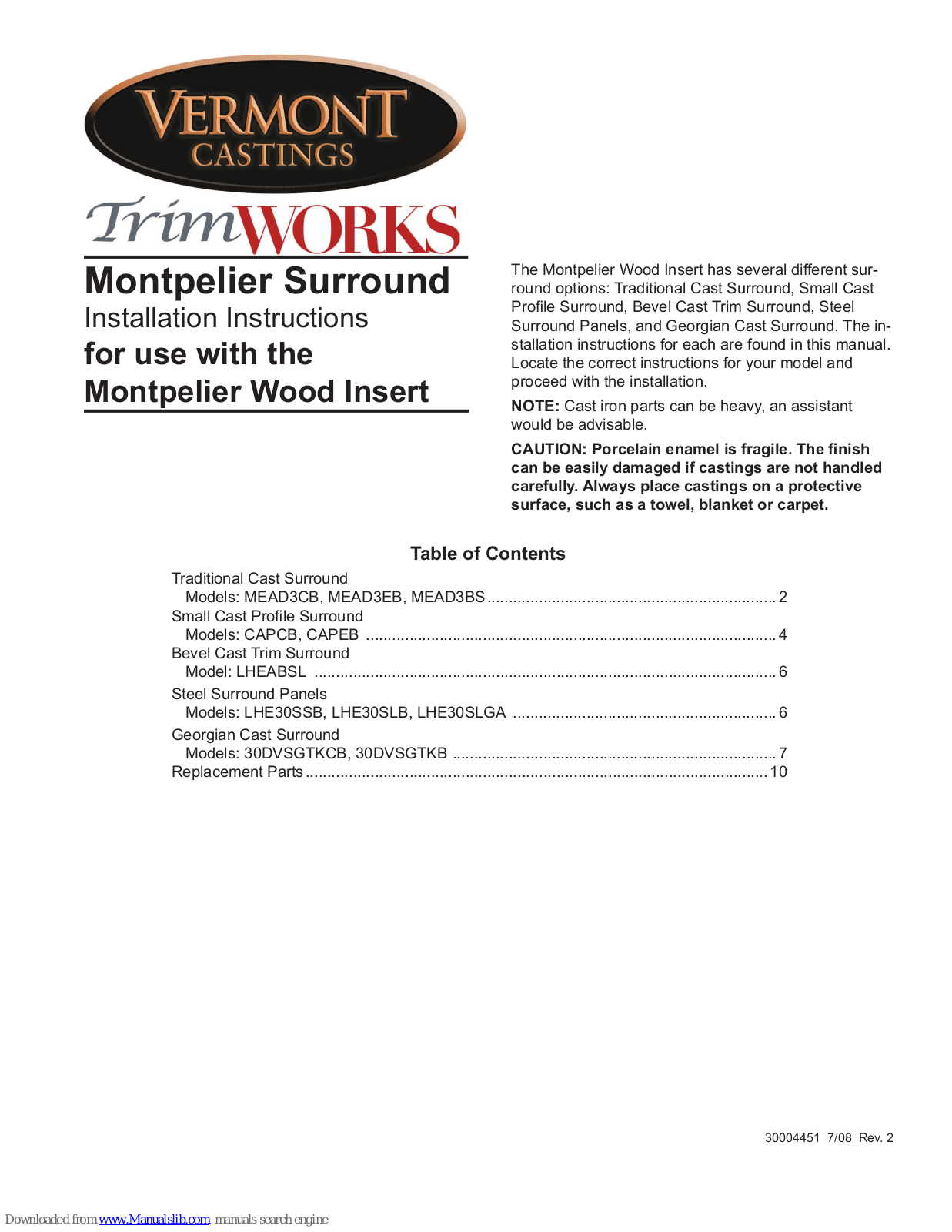 Vermont Castings Montpelier Wood Insert MEAD3BS, CAPEB, Montpelier MEAD3EB, LHEABSL, Montpelier LHE30SSB Installation Instructions Manual