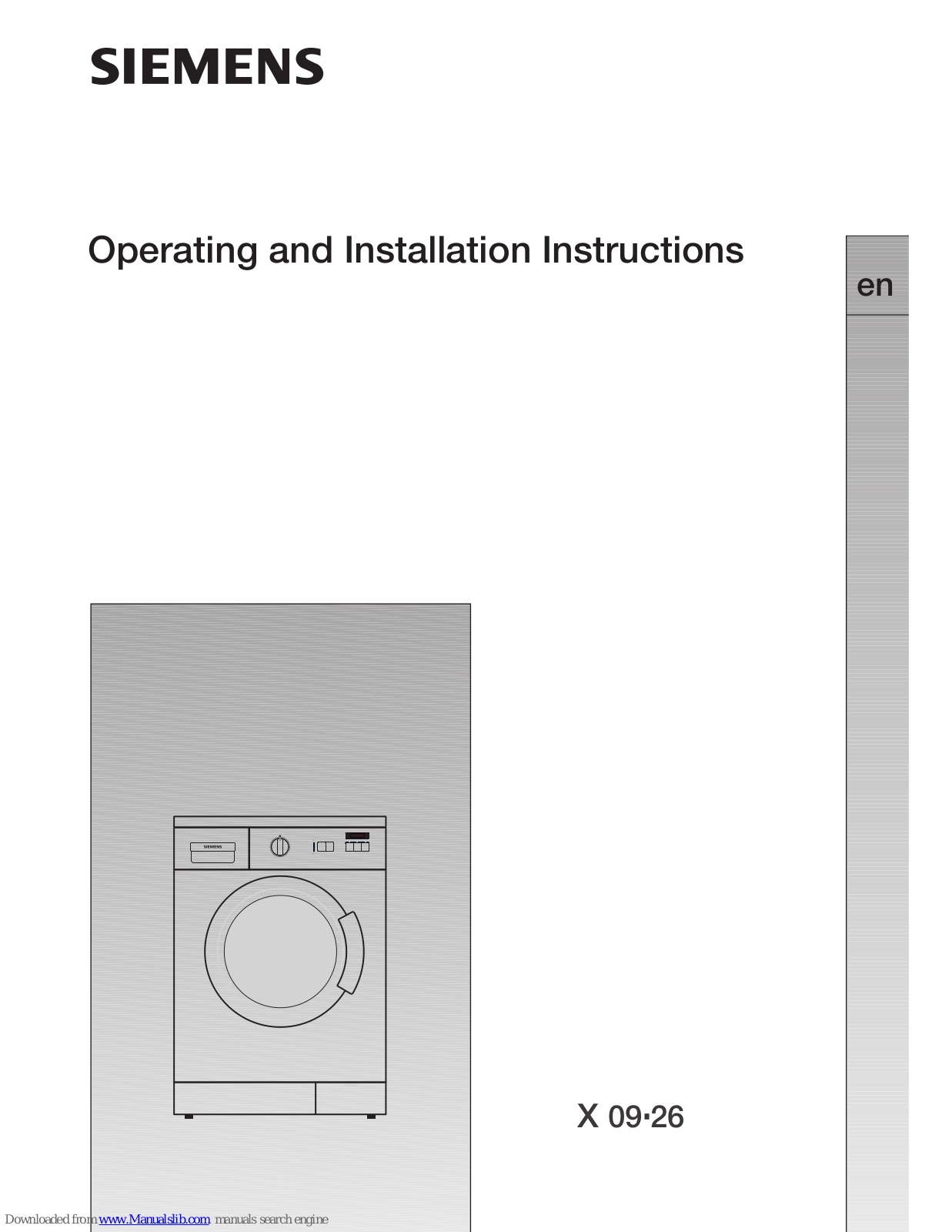 Siemens WS09X260HK Operating And Installation Instructions