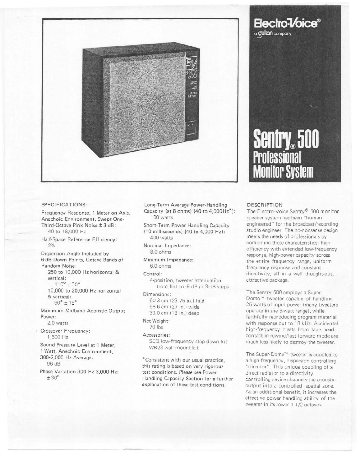 Electro-voice SENTRY 500 DATASHEET