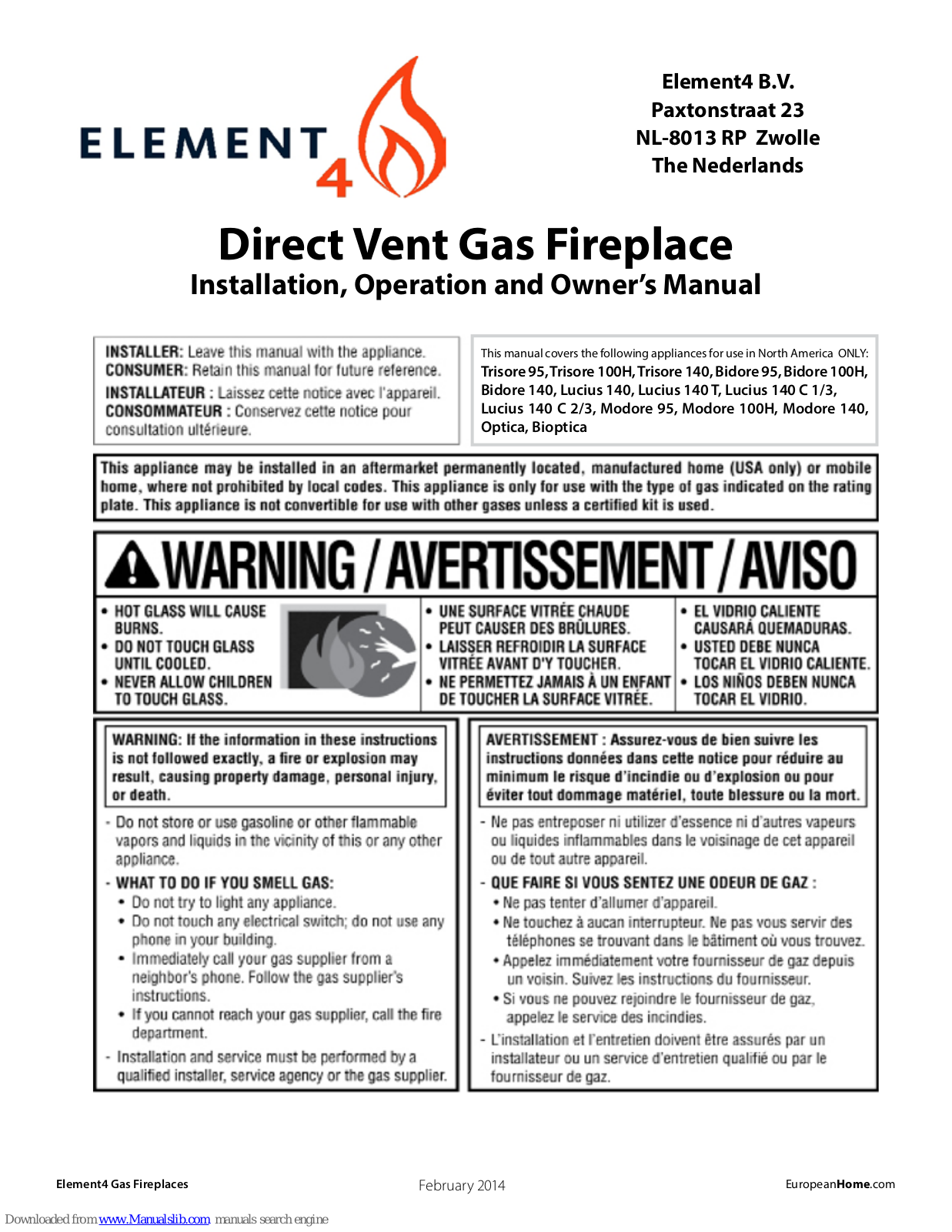 Element4 Direct Vent Gas Fireplace Installation, Operation And Owner's Manual - ManualMachine.com