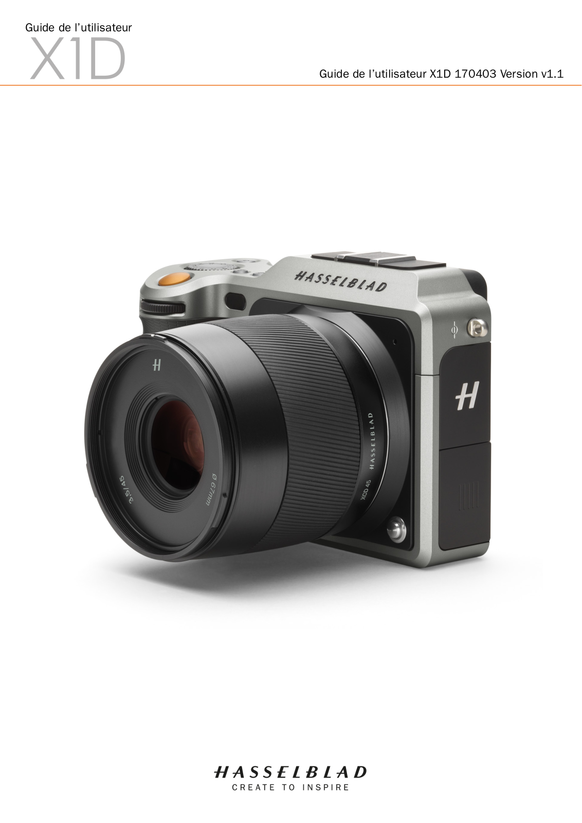 HASSELBLAD X1D Guide de l’utilisateur