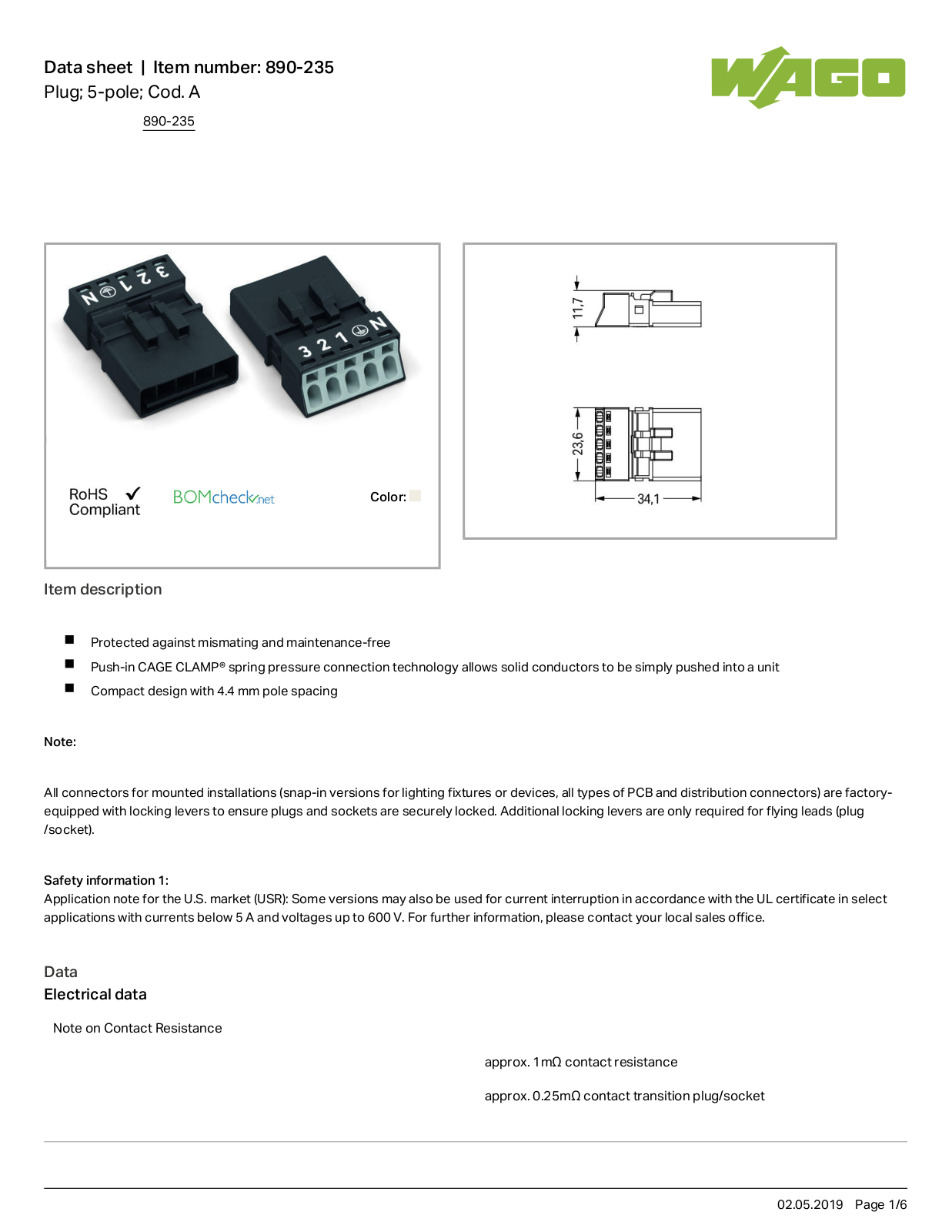 Wago 890-235 Data Sheet