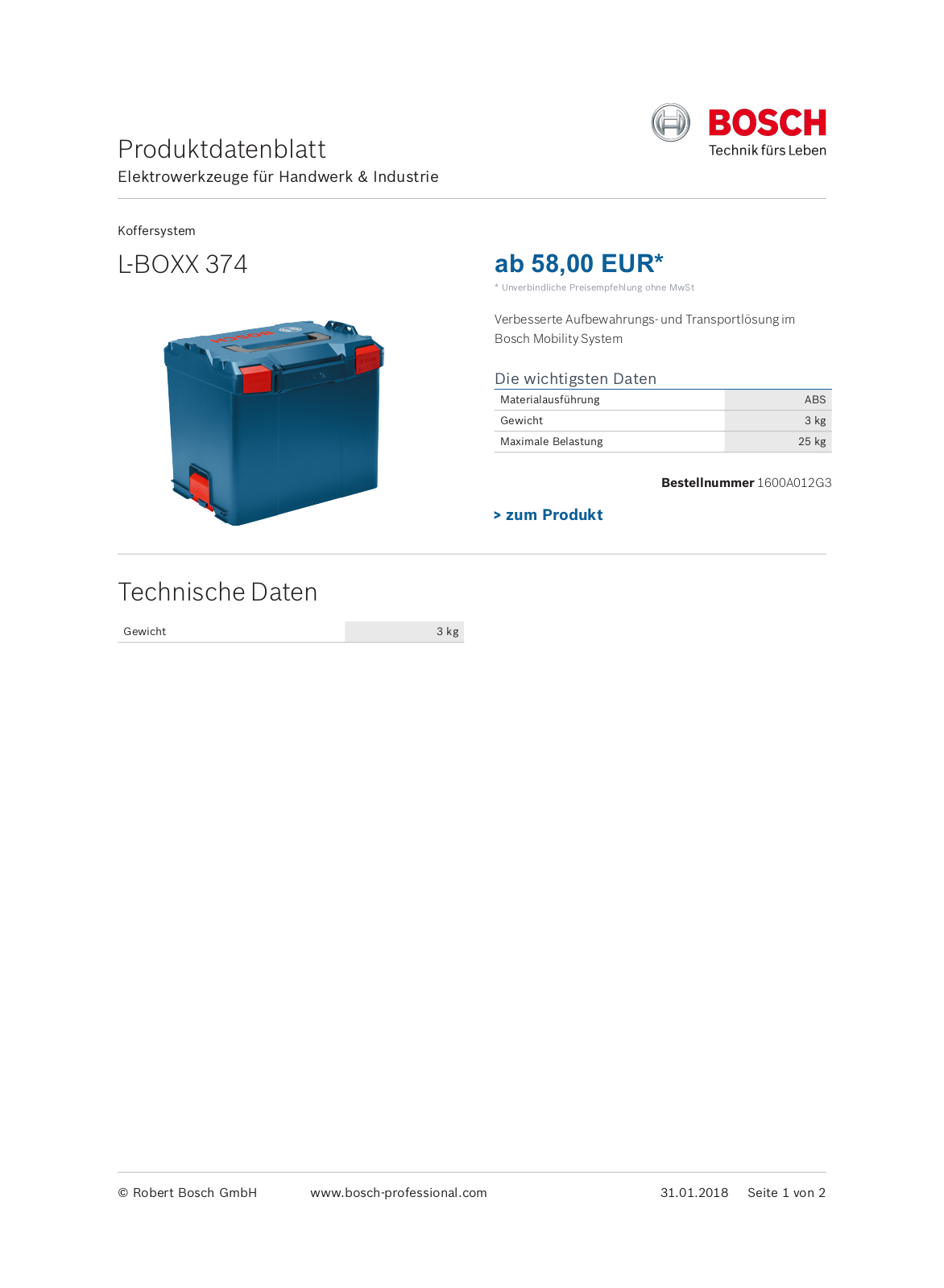 Bosch L-BOXX 374 User Manual