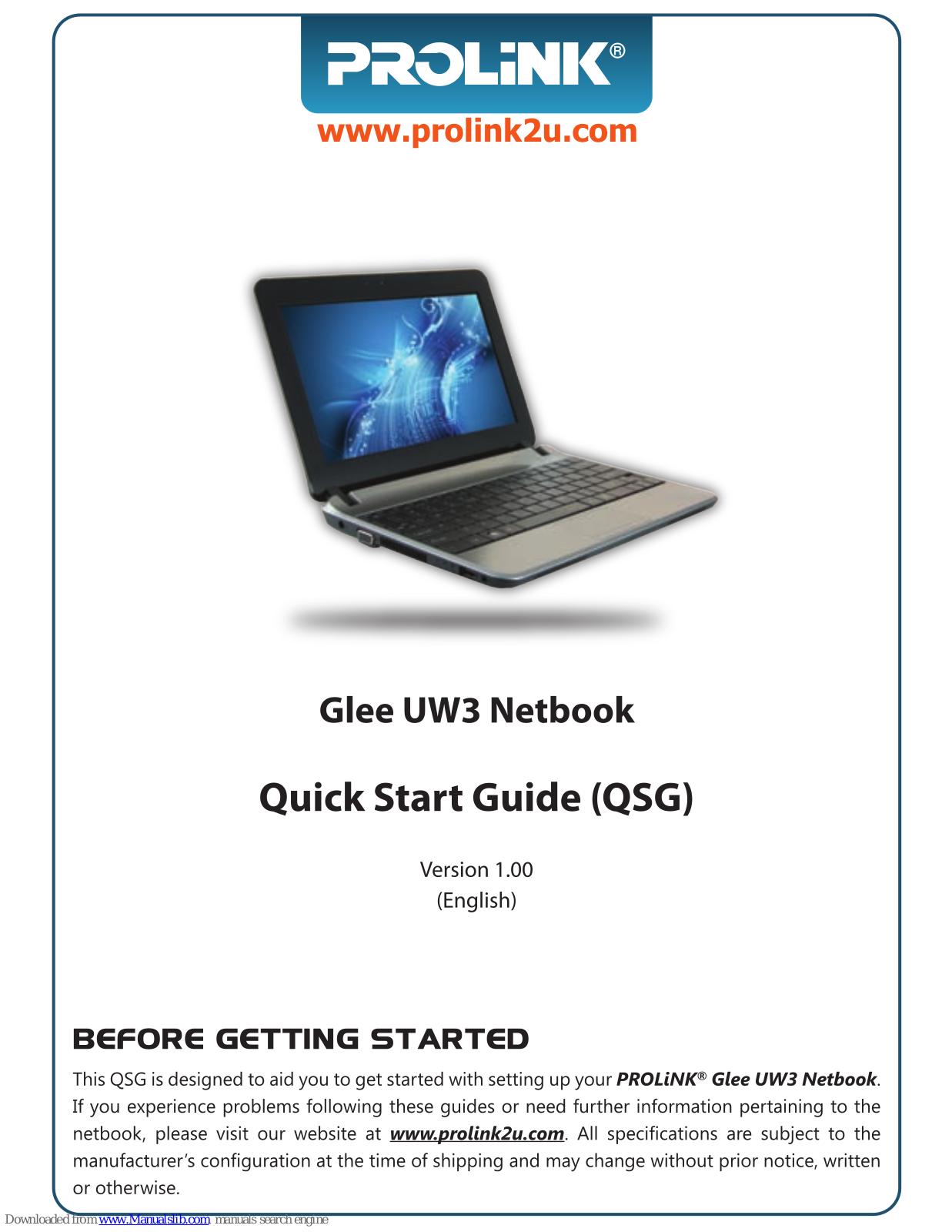 PROLiNK Glee UW3 Quick Start Manual