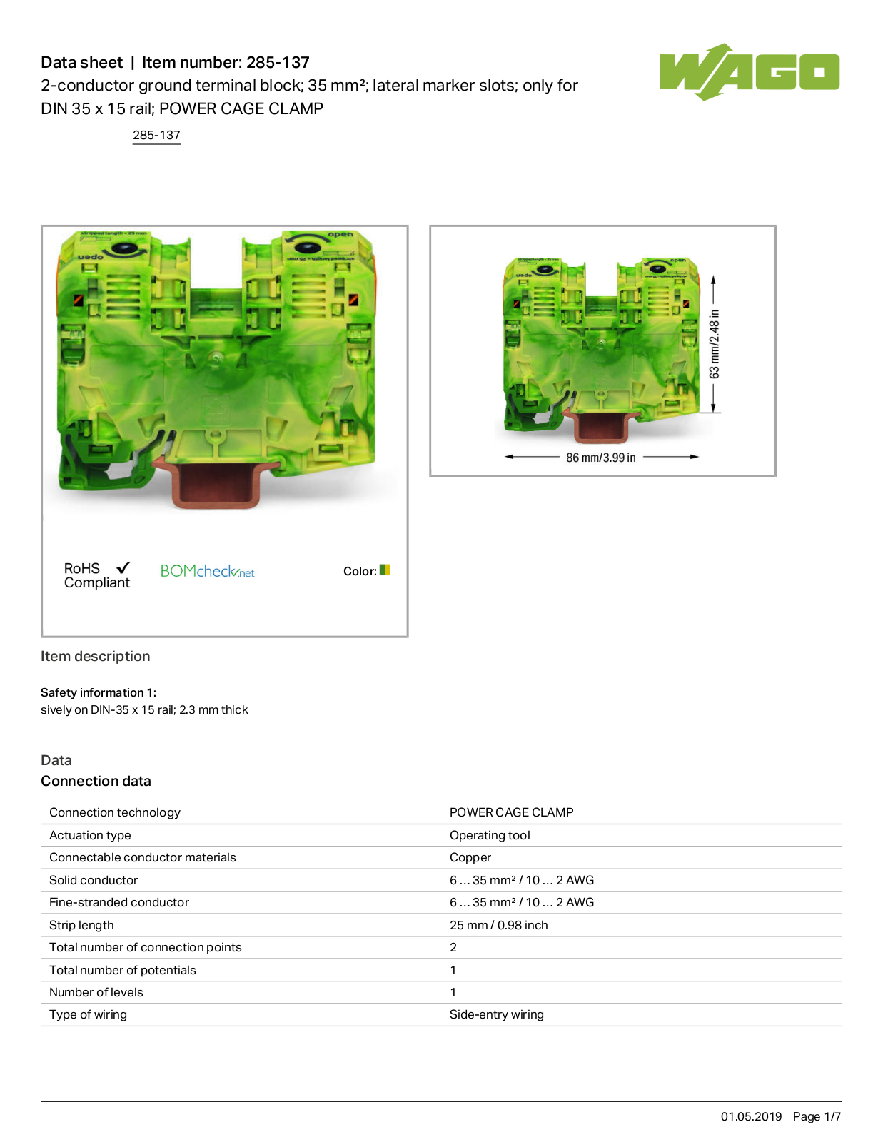 Wago 285-137 Data Sheet