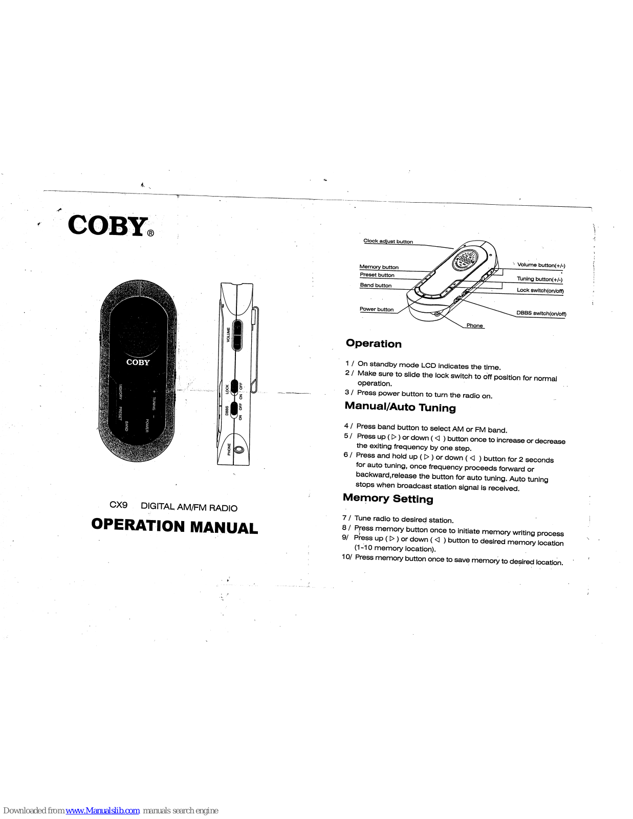 Coby CX9 Operation Manual