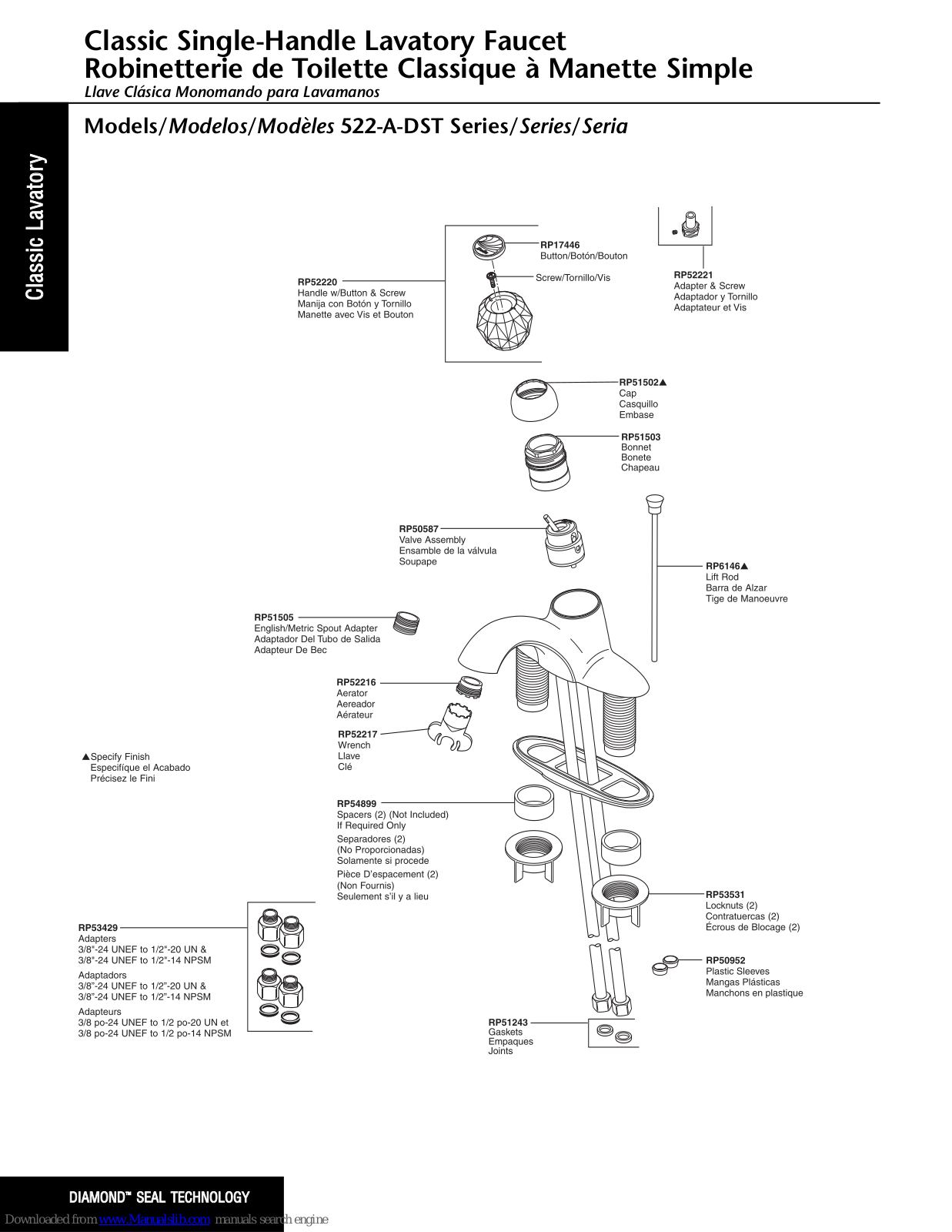 Delta Classic 522-A-DST Series Parts List