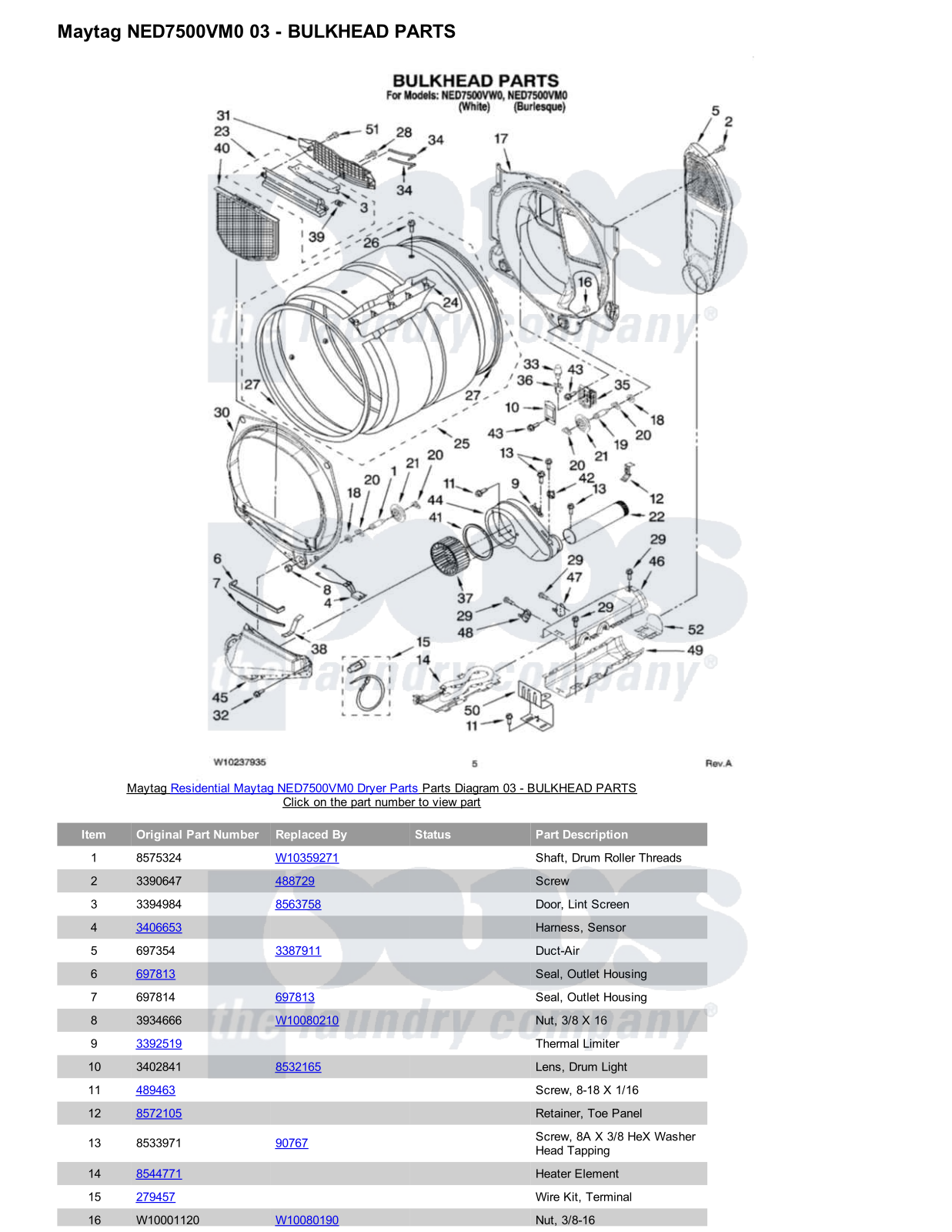 Maytag NED7500VM0 Parts Diagram