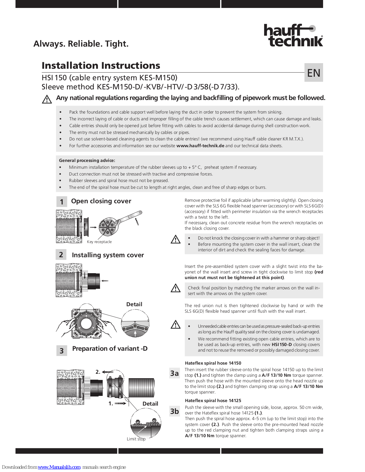 Hauff-Technik HSI 150 Installation Instructions Manual