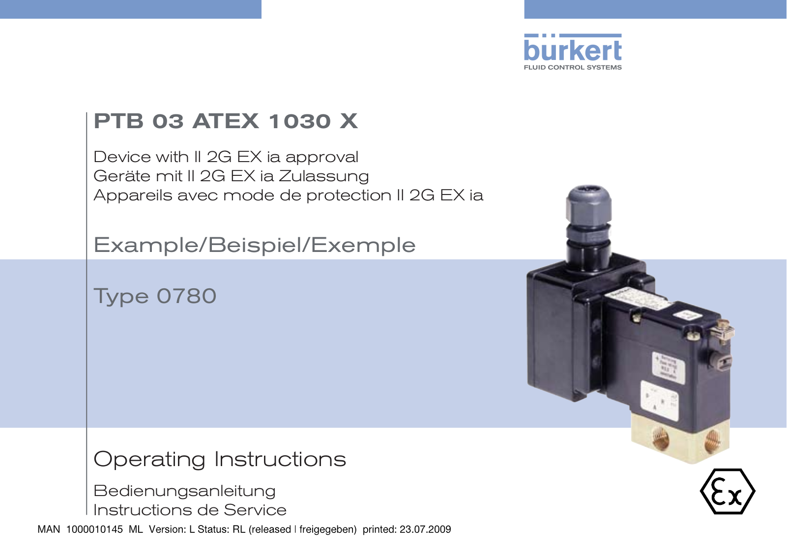 Burkert PTB 03 ATEX 1030 X Operating Instructions Manual