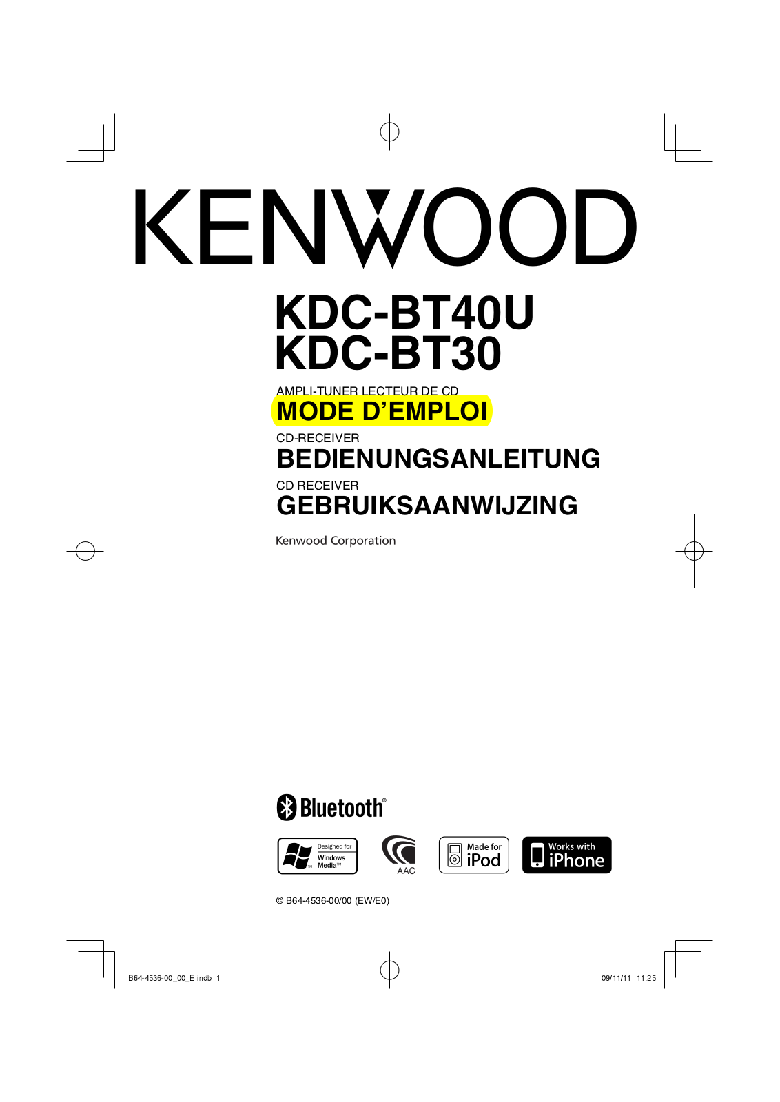 KENWOOD KDC-BT40U, KDC-BT30 User Manual