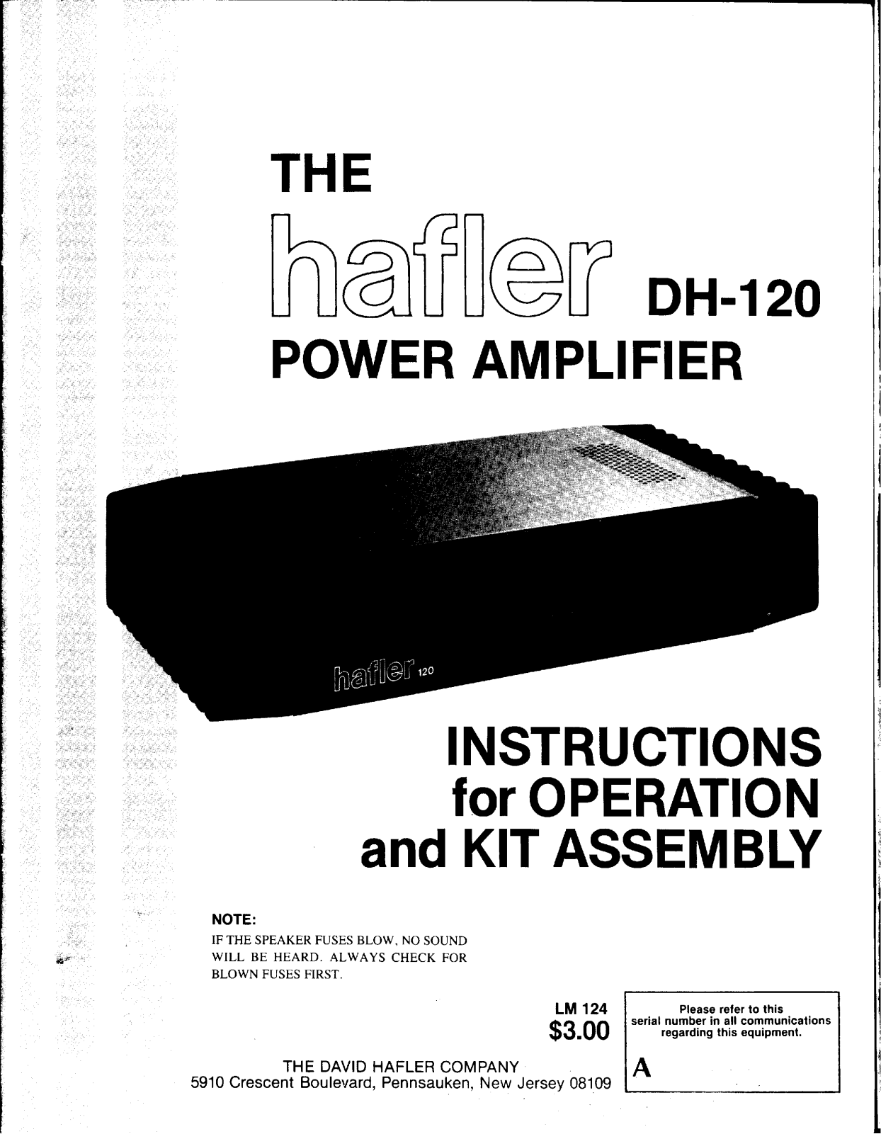 Hafler DH-120 Kit Service manual