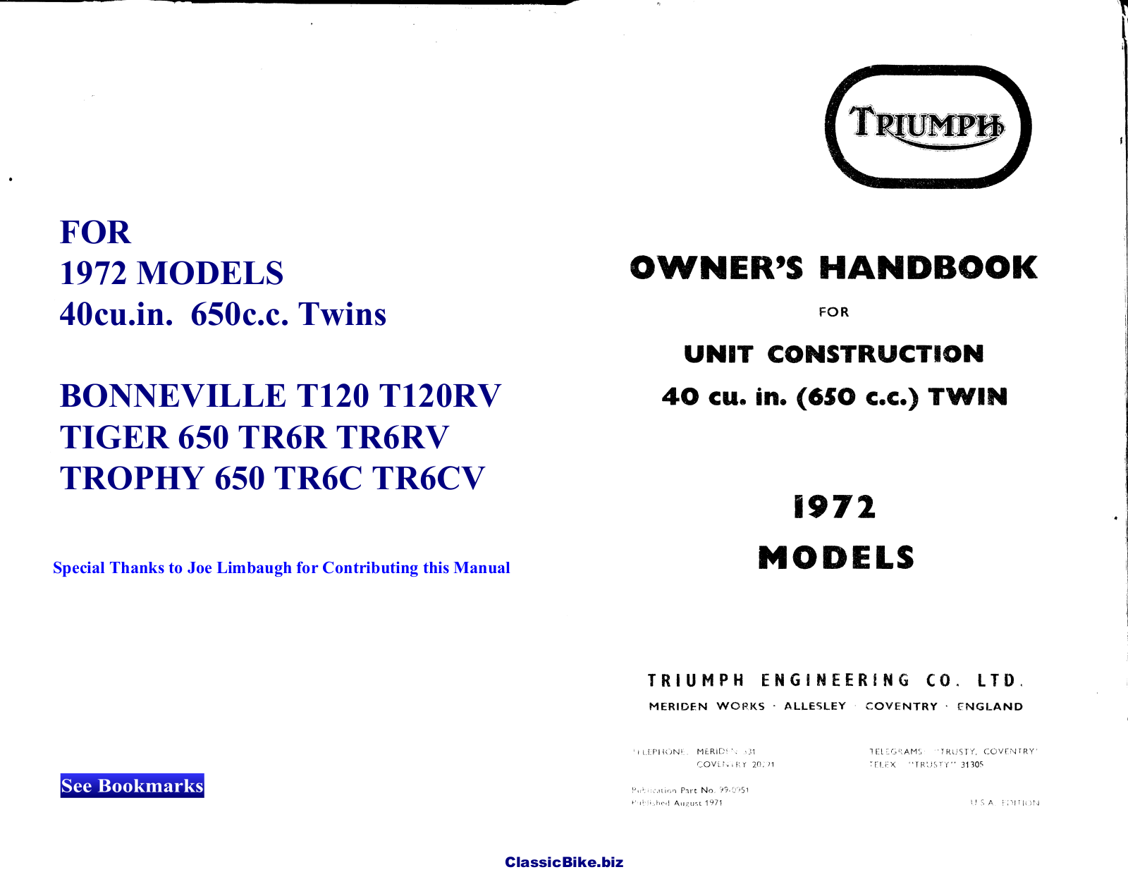 TRIUMPH Bonneville 650 Service Manual