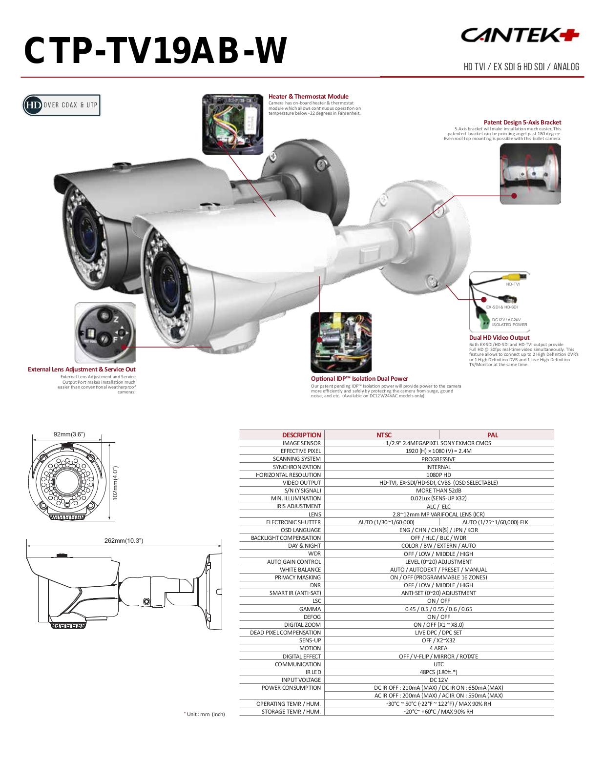 Cantek Plus CTP-TV19AB-W Specsheet