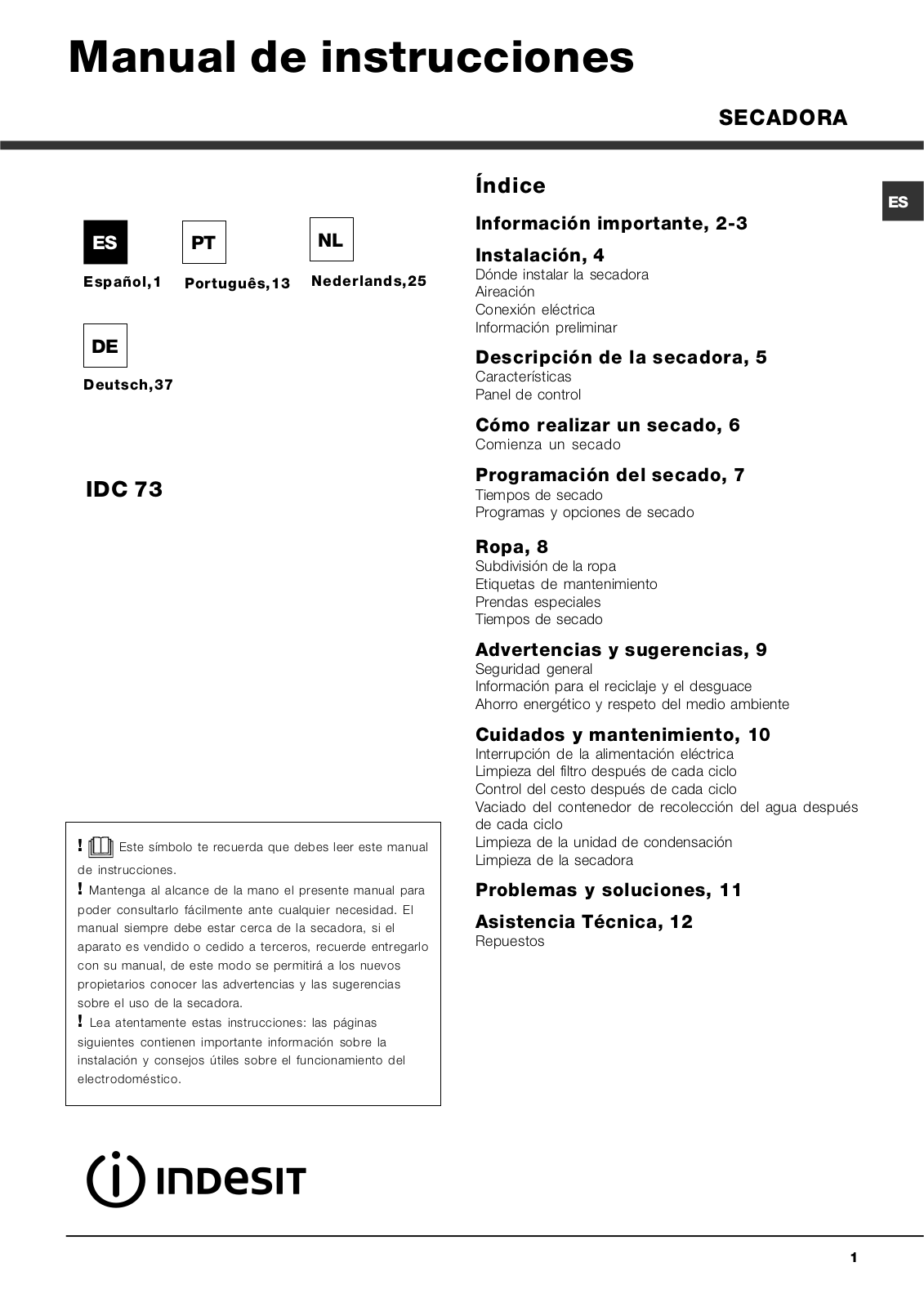 Indesit IDC 73 User Manual