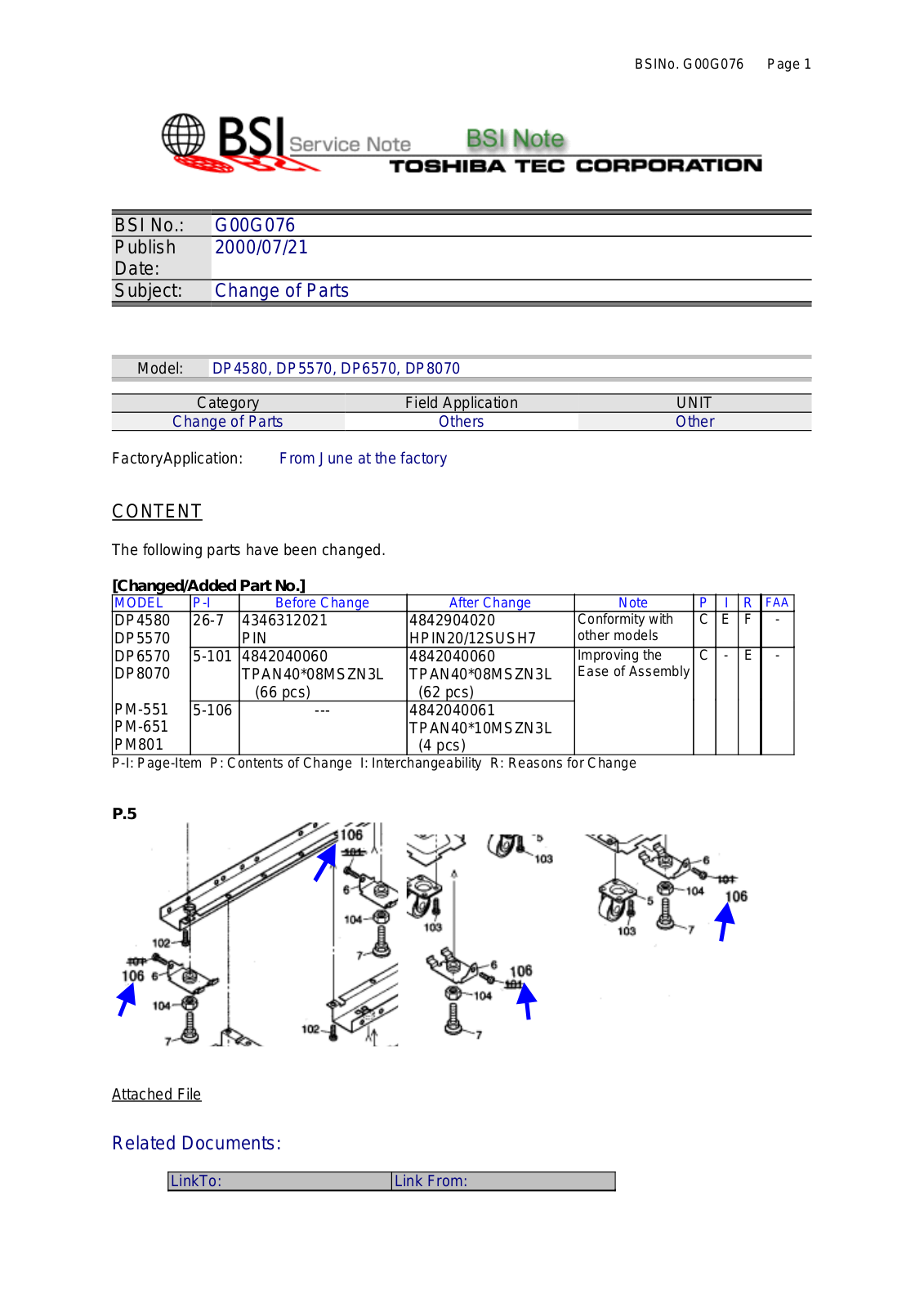 Toshiba G00G076 Service Note