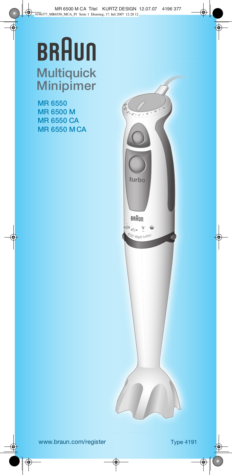 BRAUN MR6550 MCA V User Manual