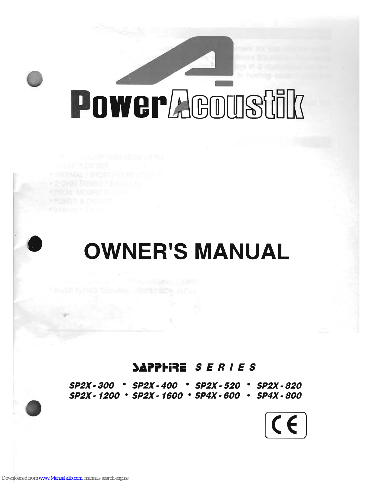 Power Acoustik SP2X-1600, SP2X-400, SP2X-300, SP2X-820, SP4X-600 Owner's Manual