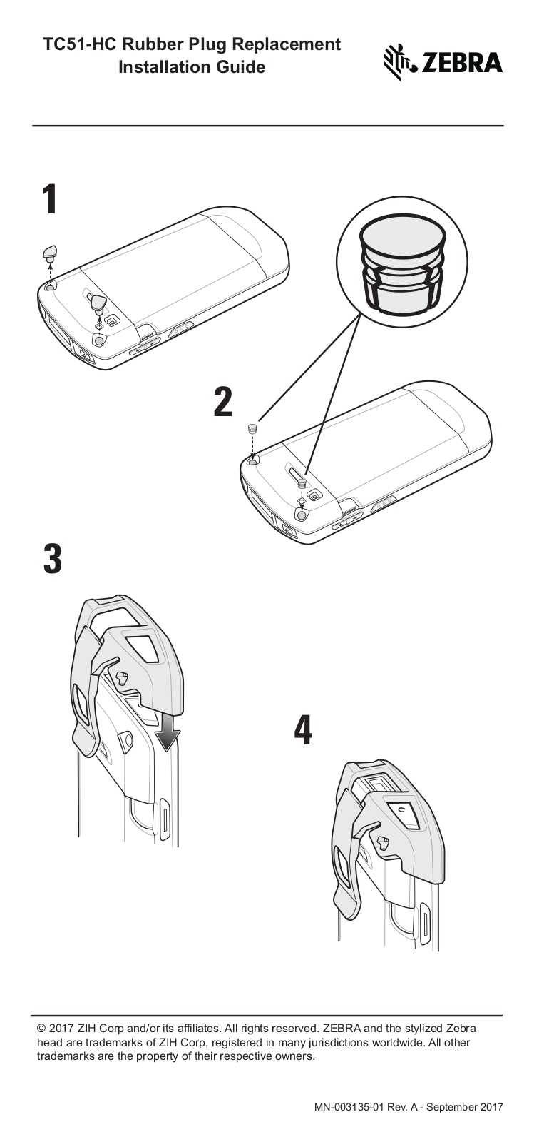 Zebra TC51 and TC51-HC Touch Computer TC51-HC Rubber Plug Replacement Installation Guide (en)