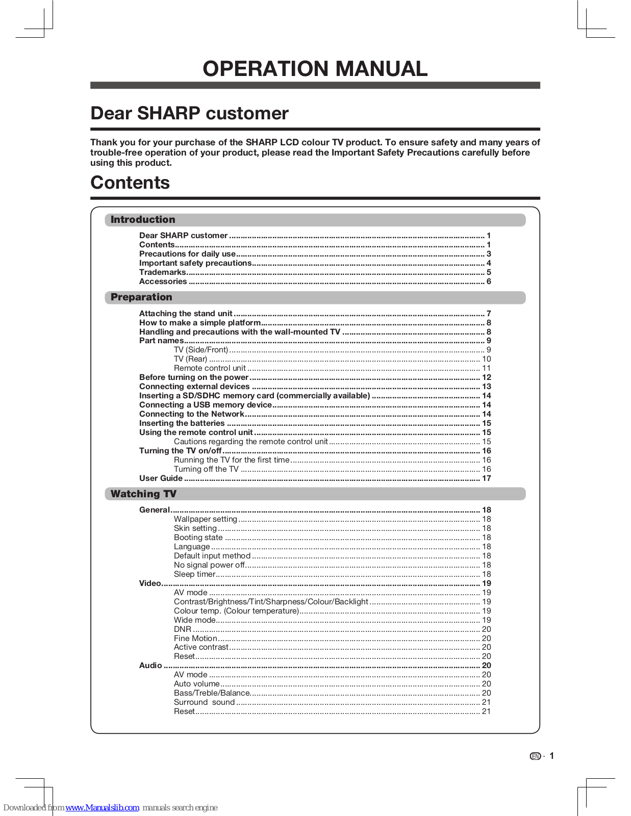 Sharp LC-60UF30H, LC-70UF30H Operation Manual