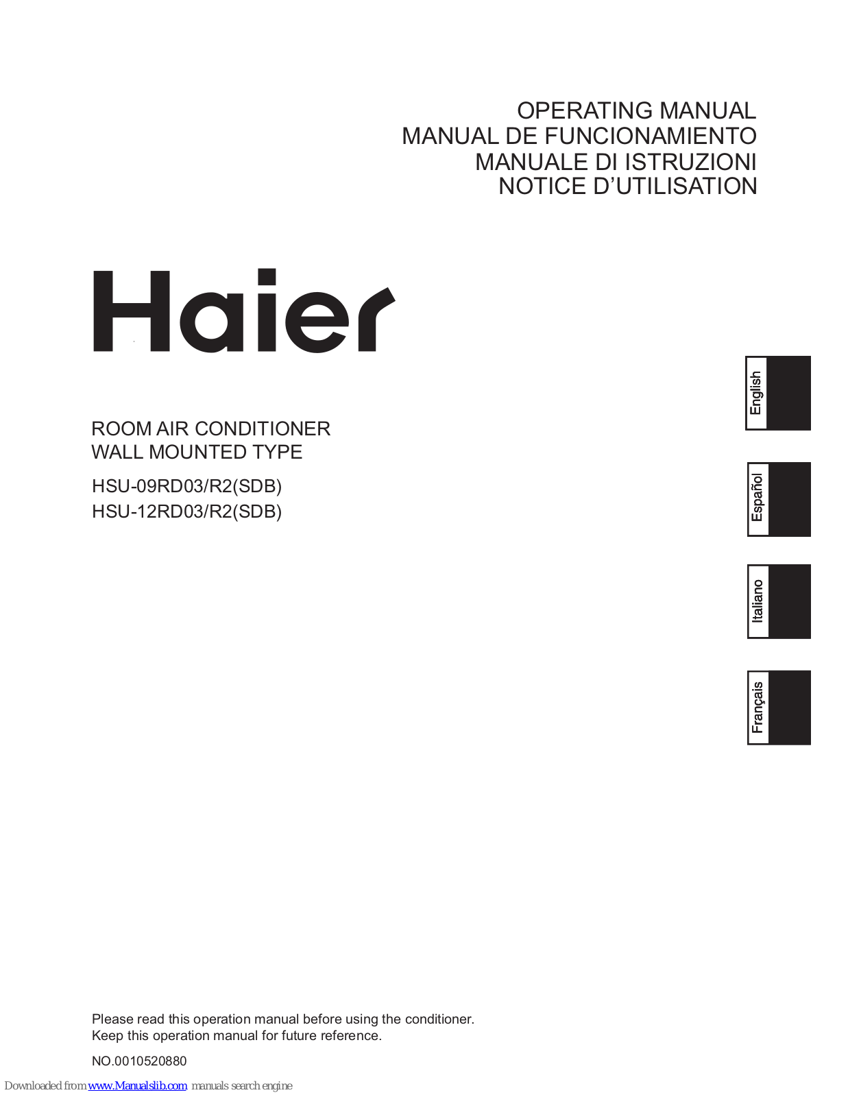 Haier HSU-09RD03/R2(SDB), HSU-12RD03/R2(SDB) Operating Manual