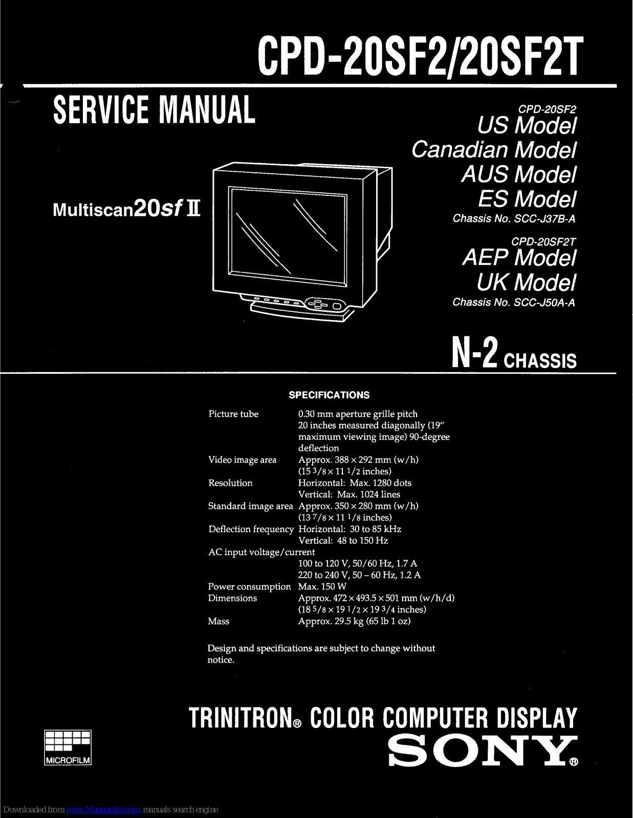 Sony Trinitron CPD-20SF2, Trinitron CPD-20SF2T, Multiscan 20sf II Service Manual