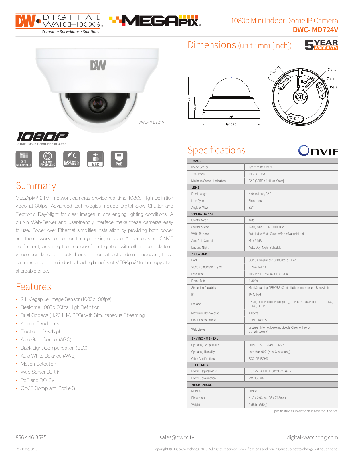 Digital Watchdog DWC-MD724V Specsheet