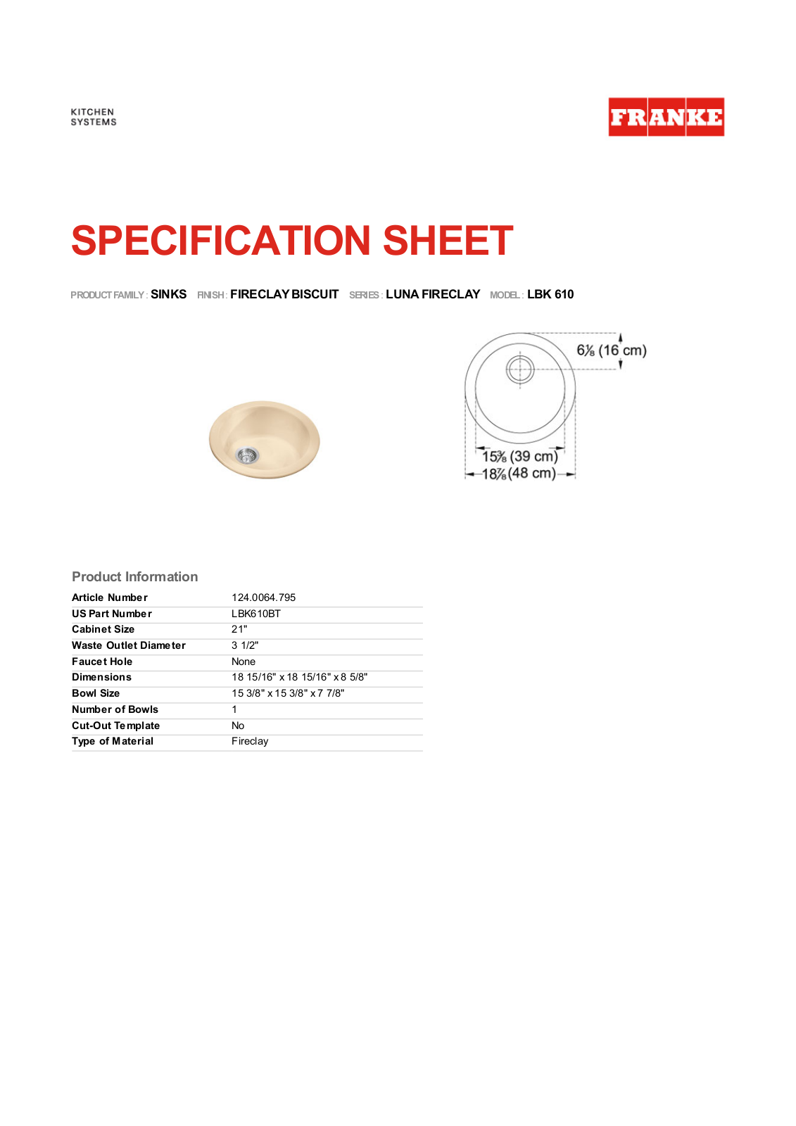 Franke Foodservice LBK 610 User Manual