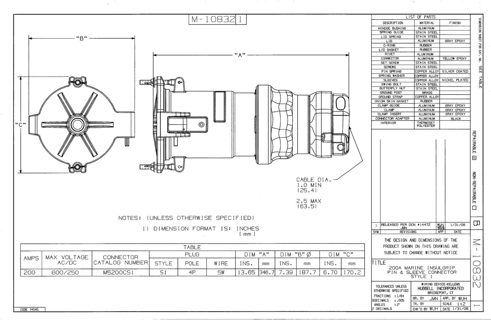 Hubbell M5200CS1 Reference Drawing