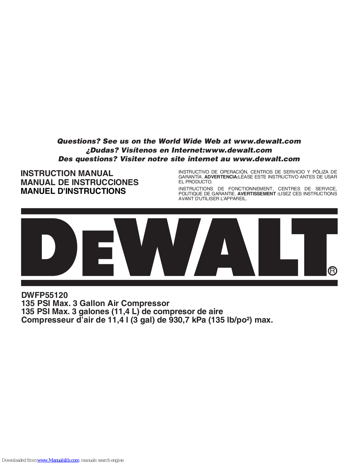 DeWalt DWFP55120 Instruction Manual