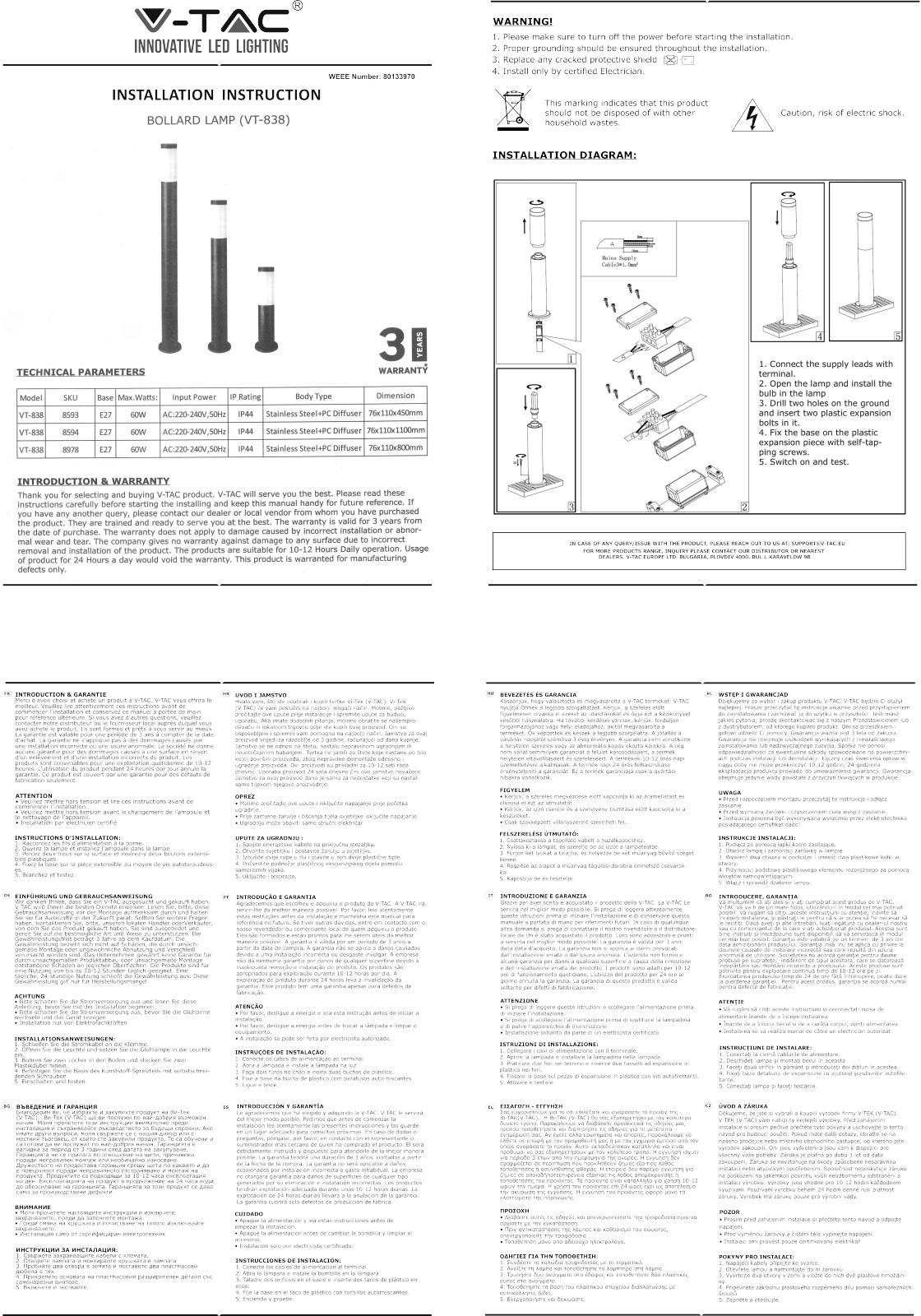 V-TAC VT-838 Installation Instruction