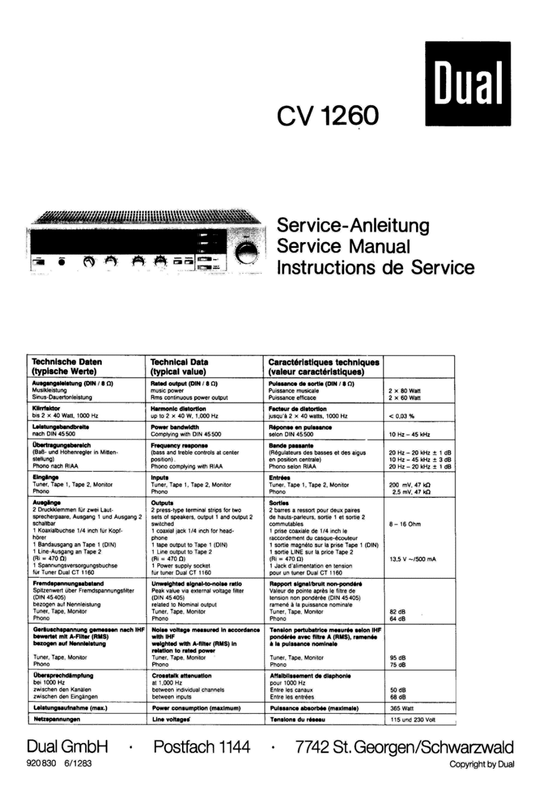 Dual CV-1260 Service manual