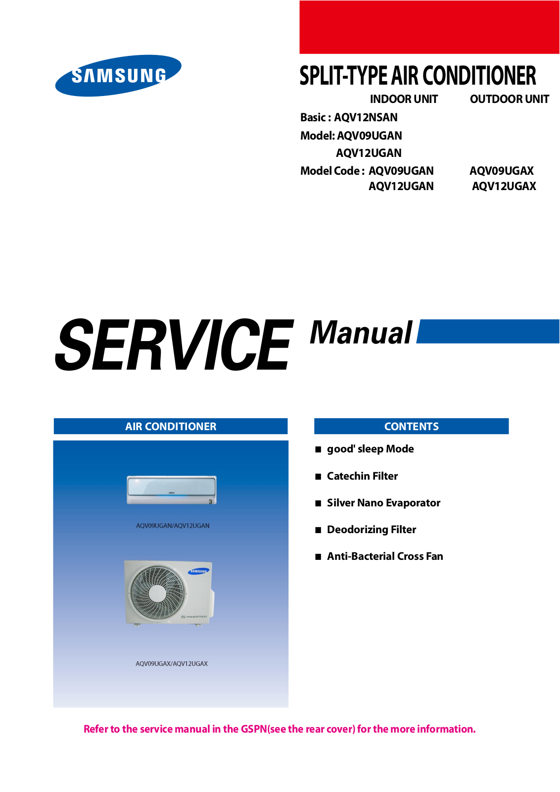 Samsung AQV12FA, AQV09NSA, AQV09FC, AQV12NSA, AQV12FC Service Manual