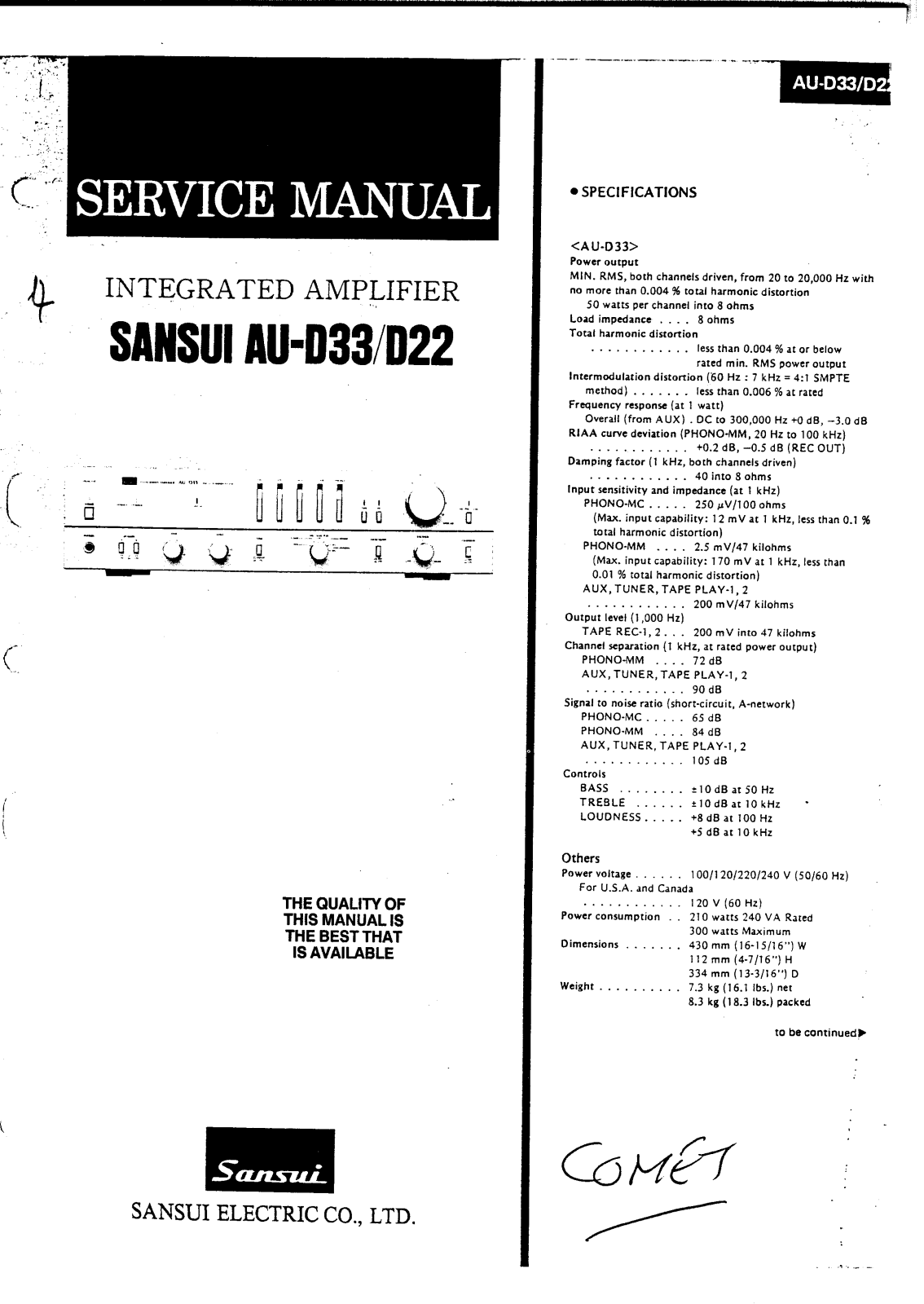 Sansui AU-D33, AU-D22 Service Manual