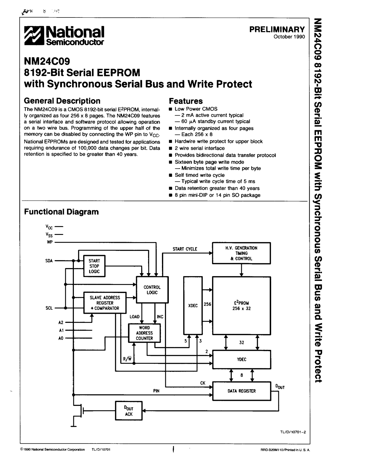 NSC NM24C09EM, NM24C09MN, NM24C09M, NM24C09N, NM24C09MM Datasheet