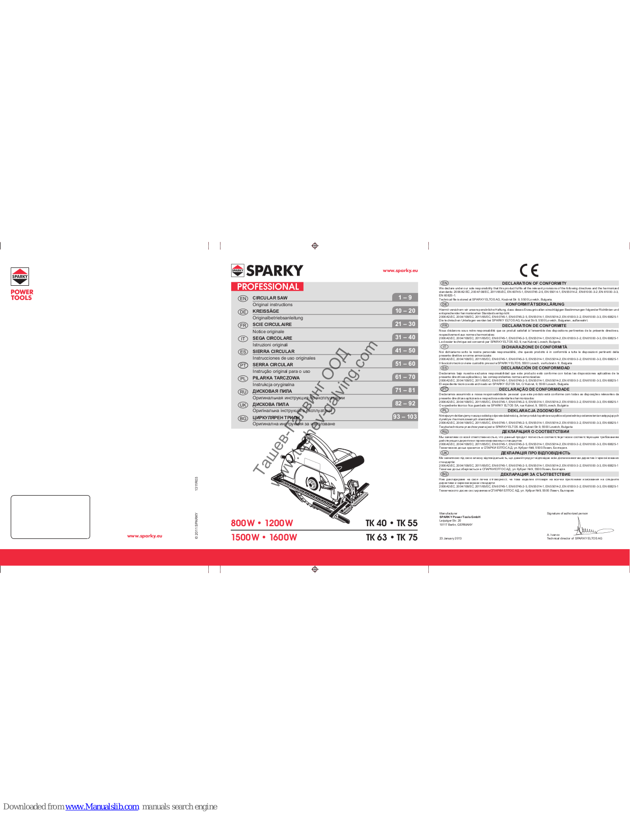 Sparky Group TK 40, TK 55, TK 63, TK 75 Original Instructions Manual