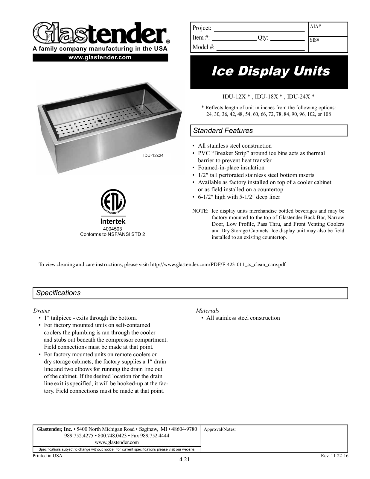 Glastender IDU-12X 24 User Manual