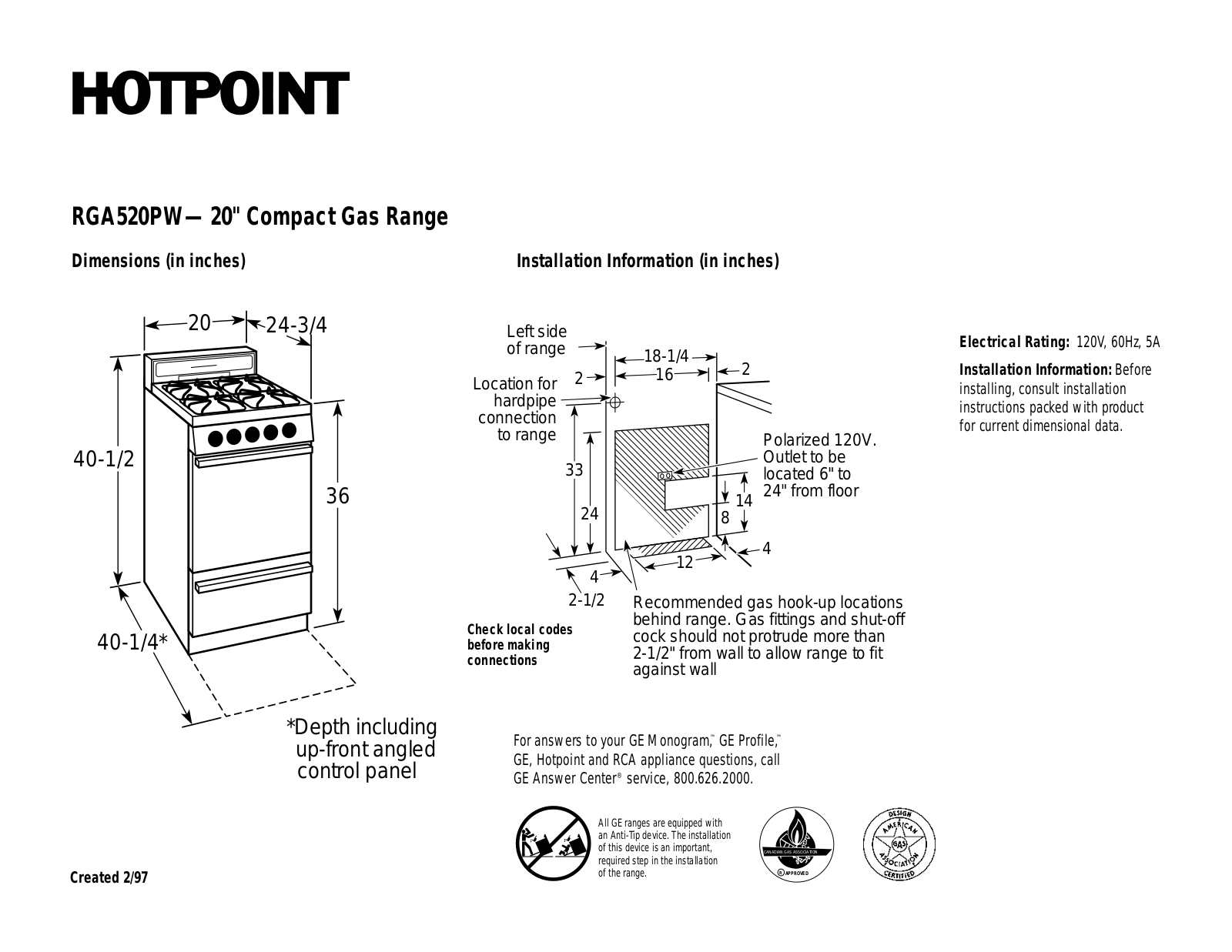 Hotpoint RGA520PW, RGA520EW User Manual